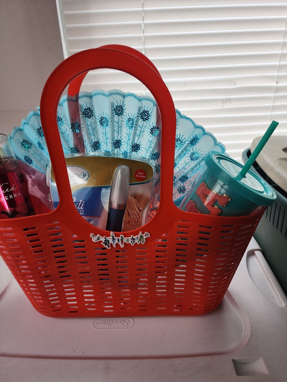 Red Plastic Tote Basket with Handles